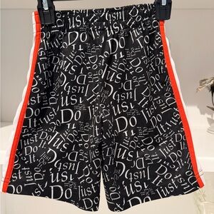 Nike Black 'Just Do It' Printed Kids Shorts with Red & White Side Stripes